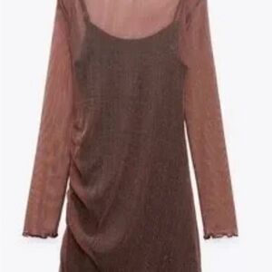 Zara Shimmery Brown Long-Sleeve Dress